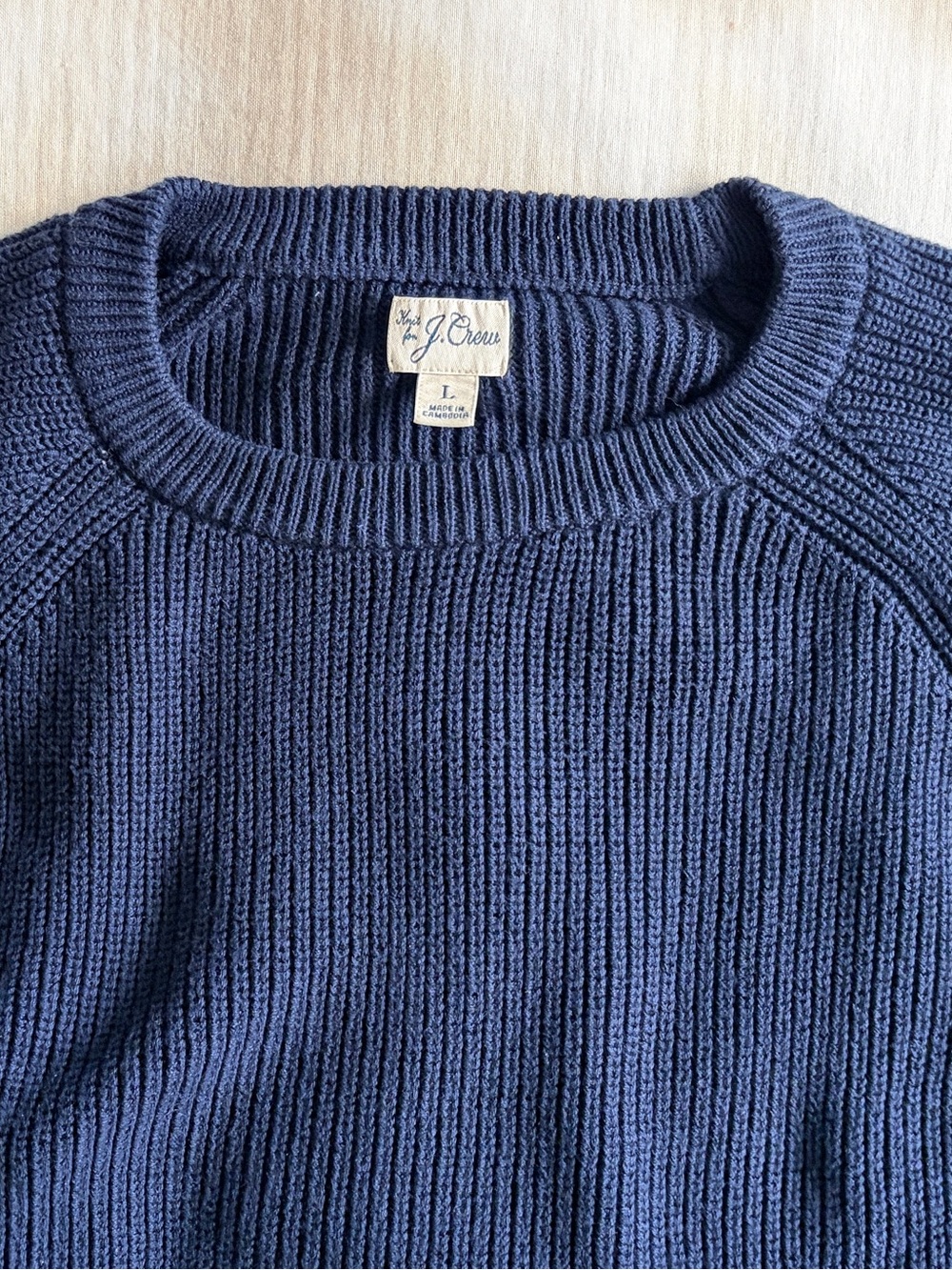 J Crew Large Navy Crewneck Ribbed Knit Sweater